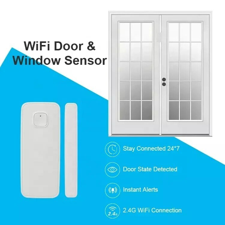 VIRCSYW – détecteur d'ouverture de porte/fenêtre intelligent Tuya, wi-fi, alarme, Compatible avec Alexa et Google Home