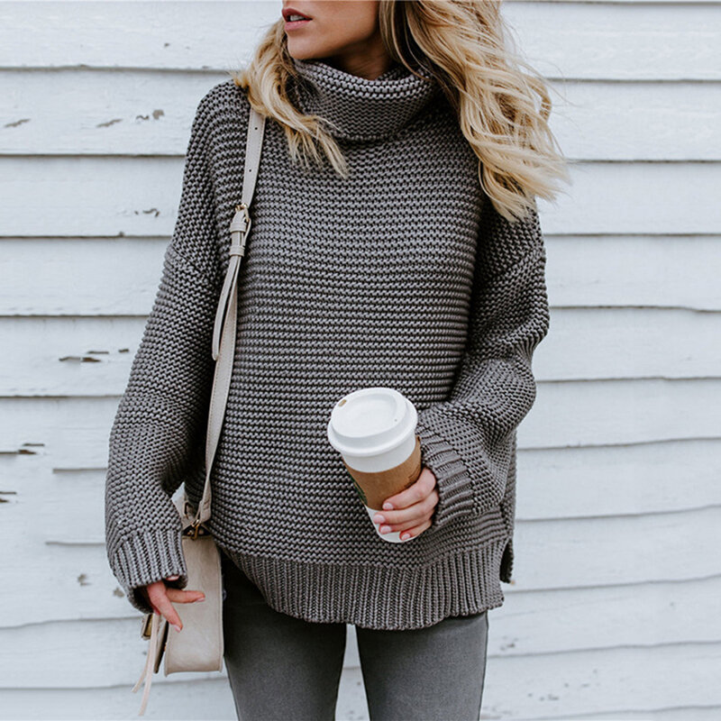 2019 Musim Gugur Musim Dingin Wanita Lengan Panjang Turtleneck Sweater Wanita Atasan Warna Solid Longgar Hangat Pakaian Rajut Pullover Pakaian Wanita