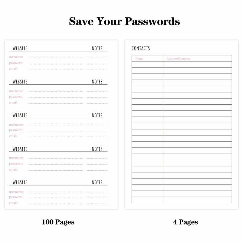 Password Book, dirección de Internet, cuaderno, espiral, tapa suave, organizador de diario, libro de registro con nombre de usuario del sitio web, notas de correo electrónico, contactos