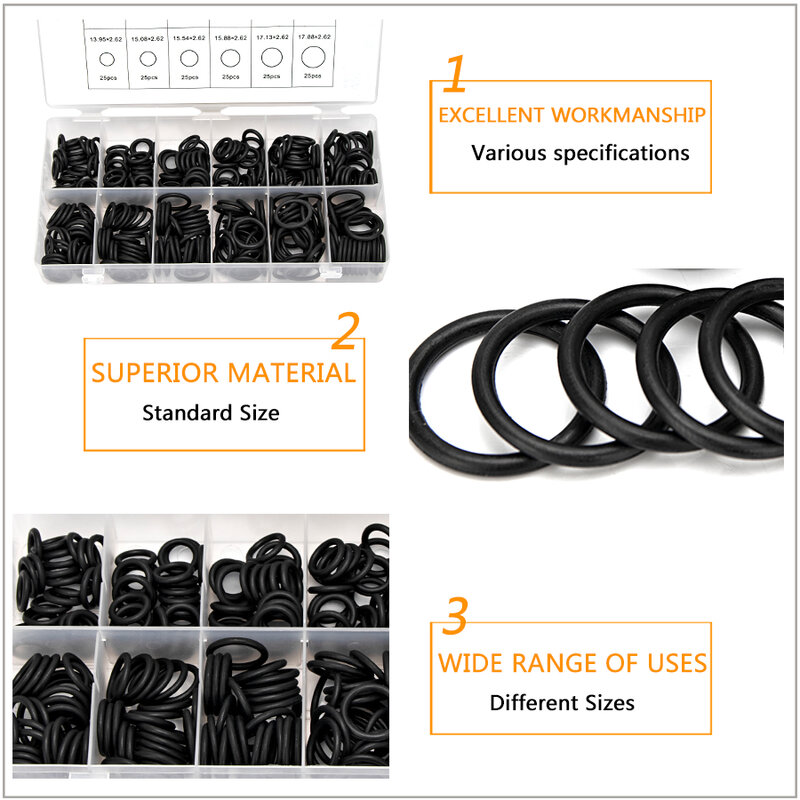 150-225pcs NBR VMQ FKM Durable Socket Sealing O-ring Silicone Gasket Replacement OD 6mm-35mm CS 1mm 1.5mm 1.9mm 2.4mm 3.1mm S17