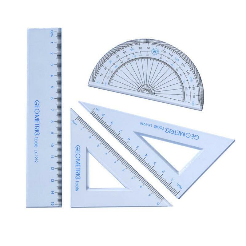 Transportador de regla triangular, 4 piezas, medición de dibujo, matemáticas, geometría