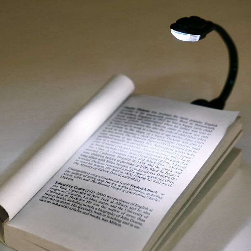 Mini luminária led flexível para livros, lâmpada para leitura e viagem, com prendedor, brilhante, para livros, luz branca e noturna