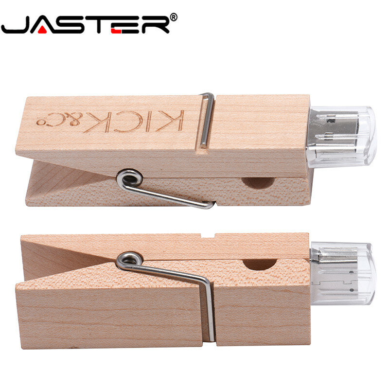 Jaster pendrive de madeira, criativo, com clipe, 4gb, 8gb, 16gb, 32gb, usb, logotipo personalizado