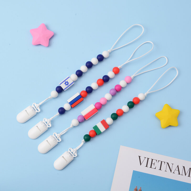 LOFCA 20pcs Silicone Teething National Flag Baby Teether Beads Food Grade Silicone Beads BPA Free DIY Necklace Pendant Making
