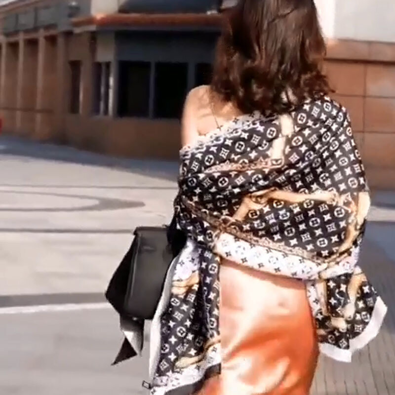 2020 nowy jedwab szalik kobiet ochrony przeciwsłonecznej gwiazdy sztucznego jedwabiu długi retro szal na zamówienie