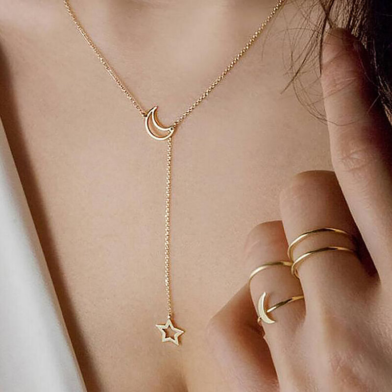Stars Moon Necklace for Women 2021 Fashion Aesthetic Collar Accessories Stainless Steel Jewelry Clavicle Chain Wholesale Gift