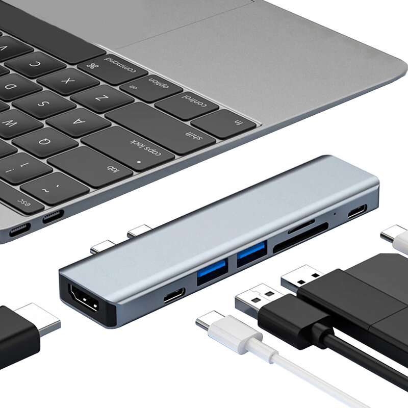 HUB para MacBook tipo-c a HDMI, adaptador compatible con USB 3,0 7 en 1, lector TF SD, PD, cargador Dock para MacBook Pro/Air C Splitter