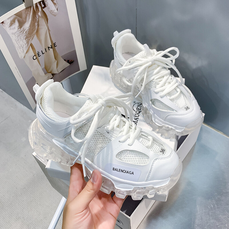 2021 Sneakers Chunky Baru Sepatu Platform Wanita Mode Jaring Sol Jeli Tebal Bawah Keranjang Olahraga Sneakers Wanita Desainer