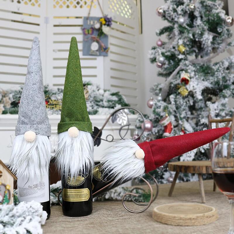 Funda de lino para botella de vino tinto de Navidad, de Papá Noel cubierta para botella de champán, decoraciones navideñas para el hogar, 1 ud.