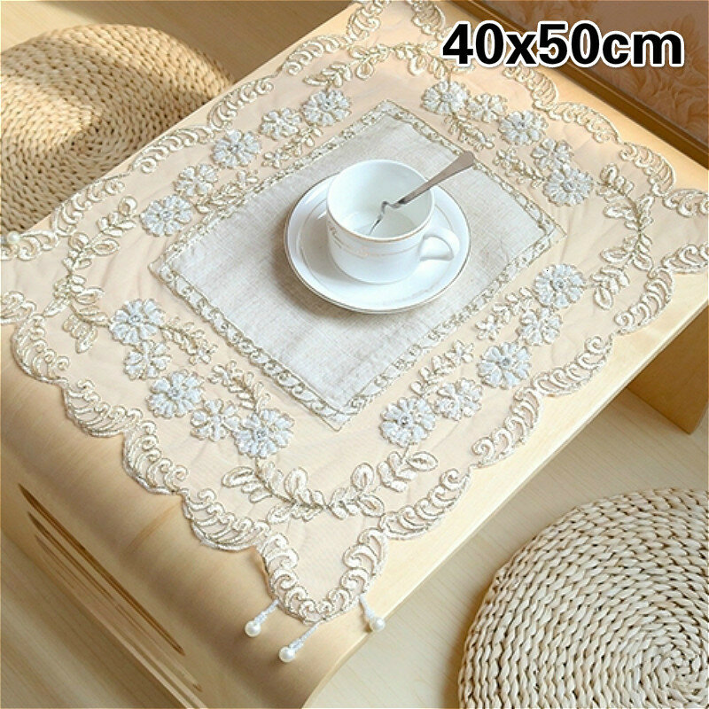 European Classical Fashion Cotton Lace Embroidered Trim Beautiful Placemat Coaster Coffee Table Mat Christmas Wedding Decoration
