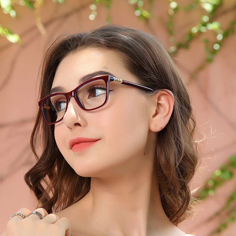 近視メガネフレーム女性ブルー遮光眼鏡ヴィンテージコンピュータ眼鏡ダイヤモンド光学眼鏡oculos occiキアリ