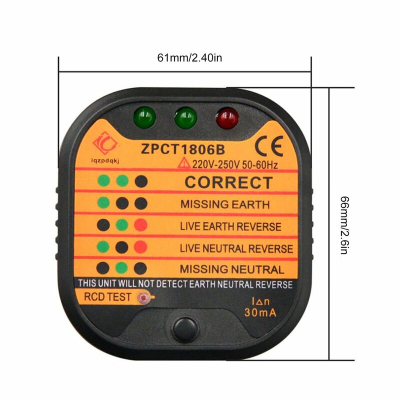 ZPCT1806B Outlet Steckdose Tester Detektor Schaltung Polarität Spannung Stecker Breaker EU Boden Null Linie Schalter Sicherheit Elektroskop