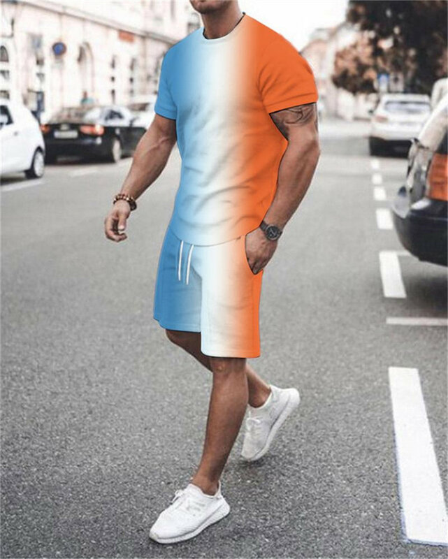 Magliette e pantaloncini da uomo con motivo a lupo stampato in 3D estivo set uomo Sportswear Sportswear o-collo maniche corte