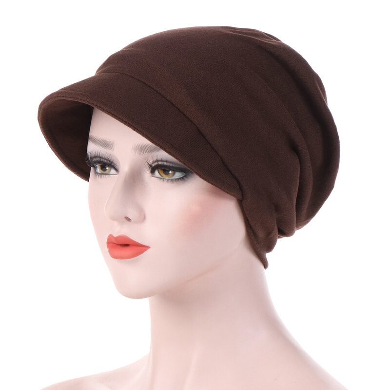 New European and American fashion cotton hexagonal head cap with brim in pure color warm hood