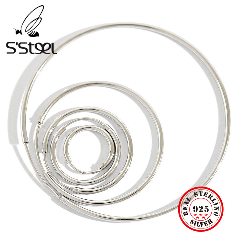 S'steel-韓国の丸いフープピアス,6サイズ,925シルバージュエリー,925