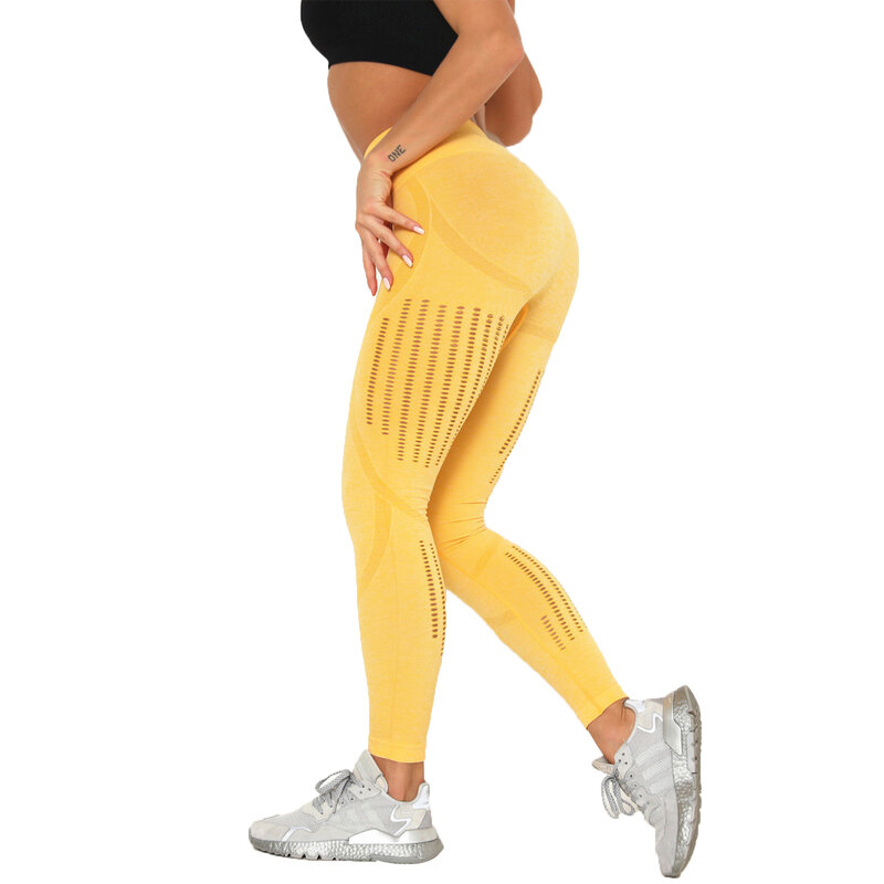 Women Hollow Out Yoga Pants, High Waist Seamless Compression Leggings Tummy Control Stretch Butt Lifting Tights Gym Sports Pants
