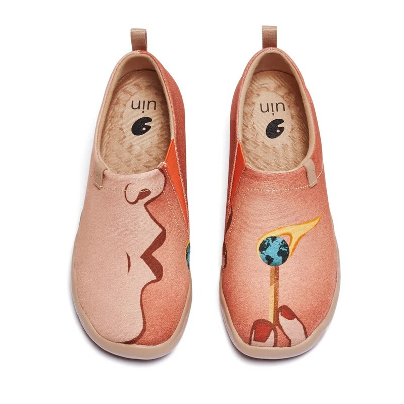 UIN ผู้หญิงลื่นบนรองเท้าผ้าใบ Casual Loafers ถัก Art ทาสีนุ่มสบายรองเท้าดูแลโลกของเรา