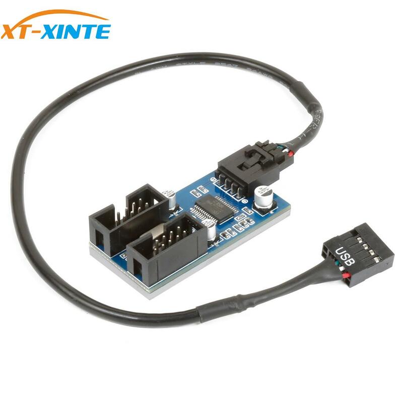 XT-XINTE 9pin USB رأس ذكر 1 إلى 2/4 أنثى تمديد كابل بطاقة سطح المكتب 9-Pin USB HUB USB 2.0 9 دبوس موصل ميناء مضاعف