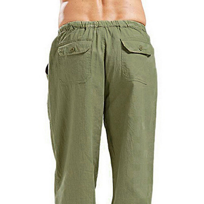 ผู้ชายผ้าฝ้ายธรรมชาติผ้าลินินกางเกงฤดูร้อน Joggers กางเกง Casual ชายเอวตรงหลวมๆกางเกง Plus ขนาด5XL