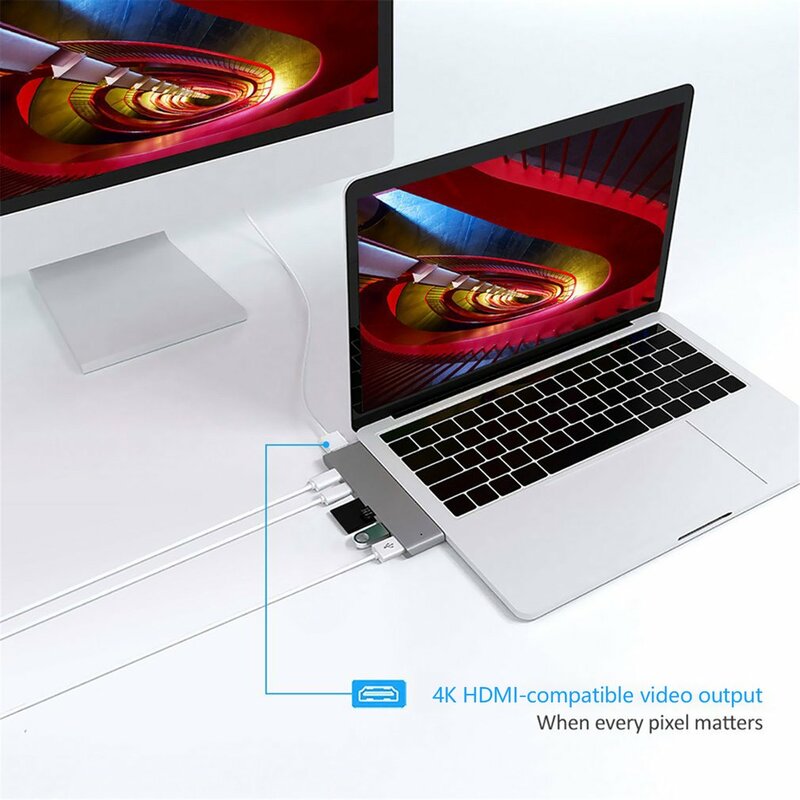 USB 3.1 유형-C 허브-HDMI 호환 어댑터 4K 썬더볼트 3 USB C 허브 (허브 3.0 포함) TF SD 리더 슬롯 PD, MacBook Pro/Air 용