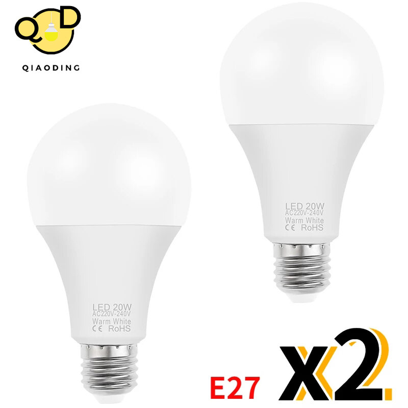 Bombilla LED E27 AC 220V 240V, 20W, 18W, 15W, 12W, 9W, 6W, 3W, lámpara de mesa blanca y cálida, 2 uds.