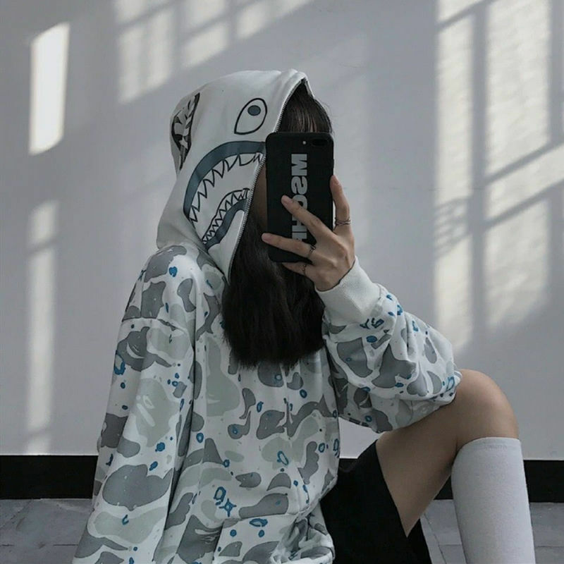 Sudadera con capucha para hombre y mujer, chaqueta informal de camuflaje con estampado de tiburón, estilo Hip Hop, invierno, 2021