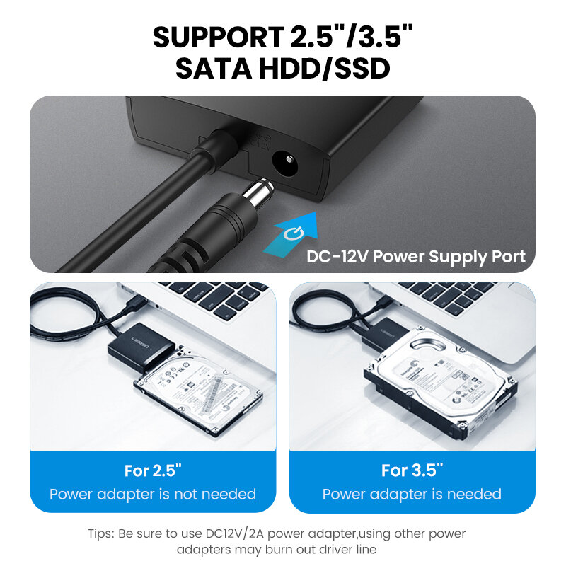 Ugreen SATA a USB adaptador USB 3.0 2.0 a SATA cable Convertidor para Samsung Seagate WD 2.5 3.5 HDD SSD disco duro USB SATA adaptador