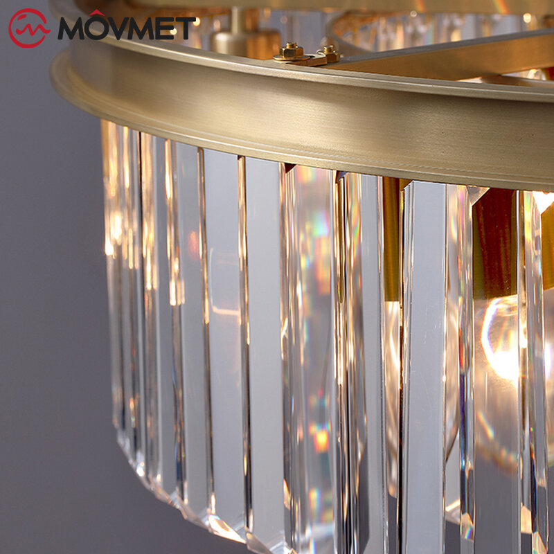 Candelabro De cobre De lujo para sala De estar, Lustres LED De Cristal dorado para decoración del hogar, lámpara De Cristal