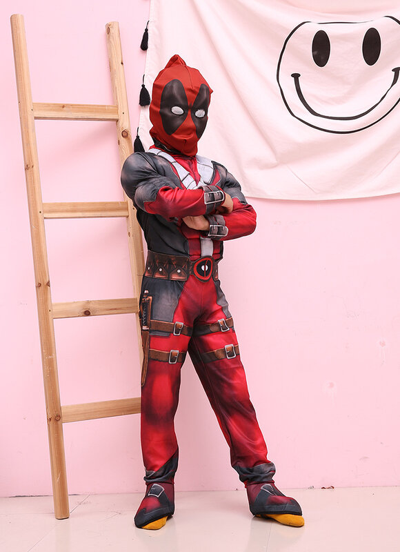 Nowy magiczny Deluxe chłopcy kostium Deadpool dzieci mięśni film Halloween karnawał Party Cosplay kostiumy