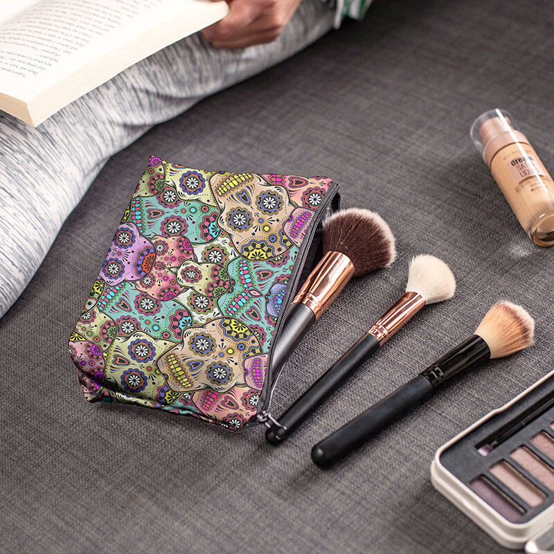 50 Buah Tas Makeup Kecil Tengkorak Hitam Tas Kosmetik Tas Travel Organizer untuk Wanita