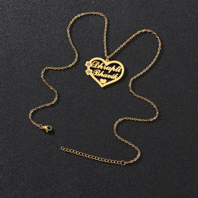 Moda de aço inoxidável coração pingente zircão colares para mulheres personalizado duplo nomes birthstone jóias casal presentes