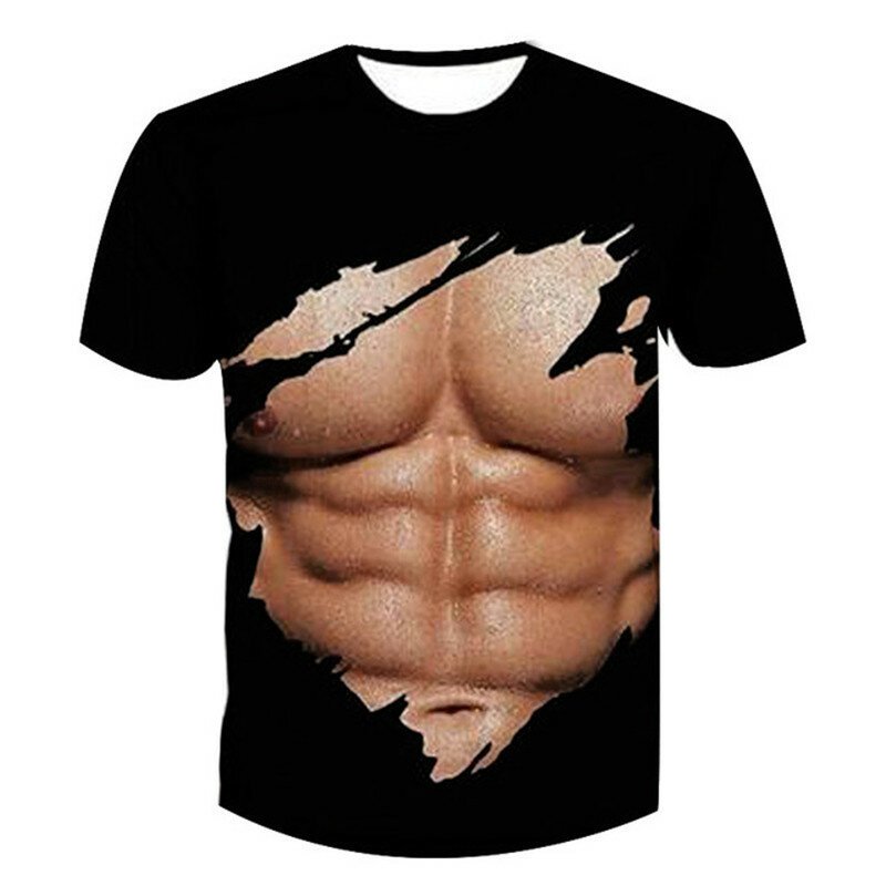 Summer men's t shirt tops round neck muscle funny short-sleeved T-shirt plus size 5XL