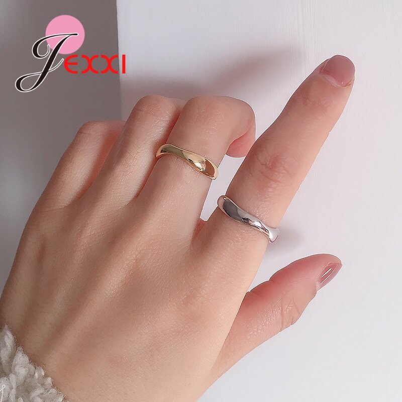 Real 925 prata esterlina abertura anéis de dedo para mulheres casamento noivado jóias anel ajustável 2 cores para a escolha