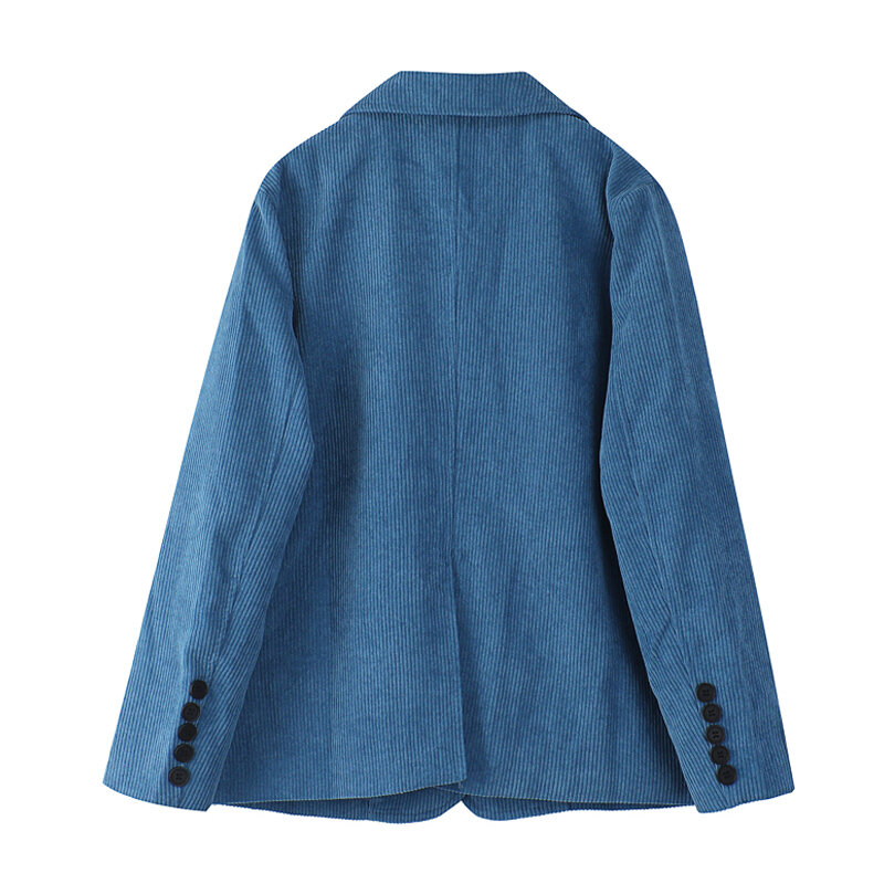 Frauen Blazer Mantel Vintage 2021 Mode Einreiher Lose Cord Langarm Taschen Weibliche Blau Jacken Oberbekleidung Chic Top