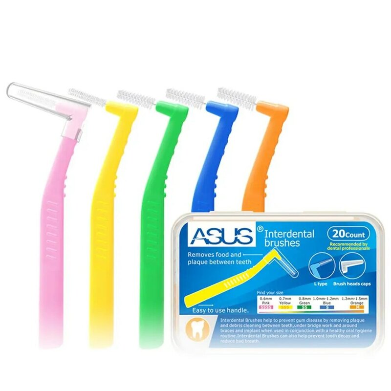 Cepillo Interdental en forma de L, herramienta de limpieza dental, 5 tamaños, 20 unidades