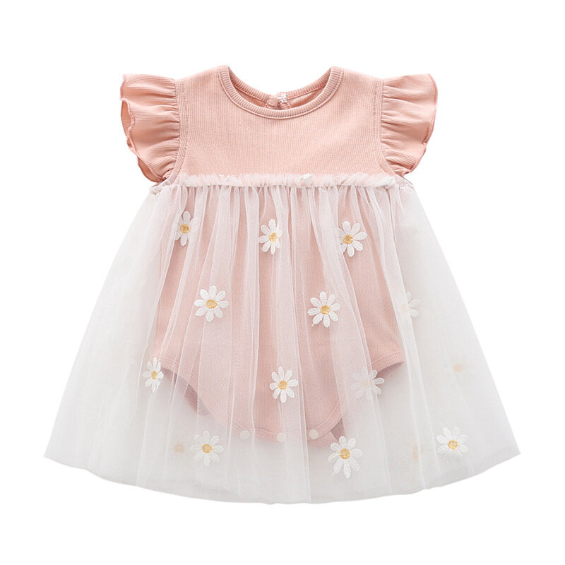 YG-falda de hilo floral para niños, novedad de verano, manga corta, vestido de princesa estilo coreano, vestido de bebé, falda con margaritas