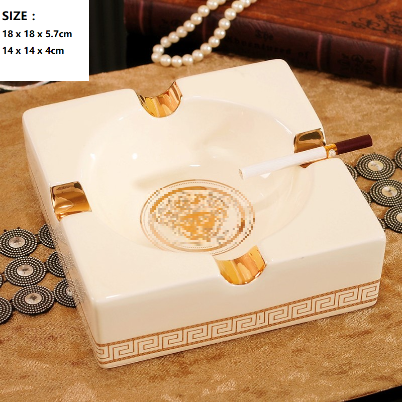 Luxus Große Größe Klassische Aschenbecher Gadgets Vintage Stil Platz Qualität Chinesische Keramik Golden Rim Zigarre Aschenbecher