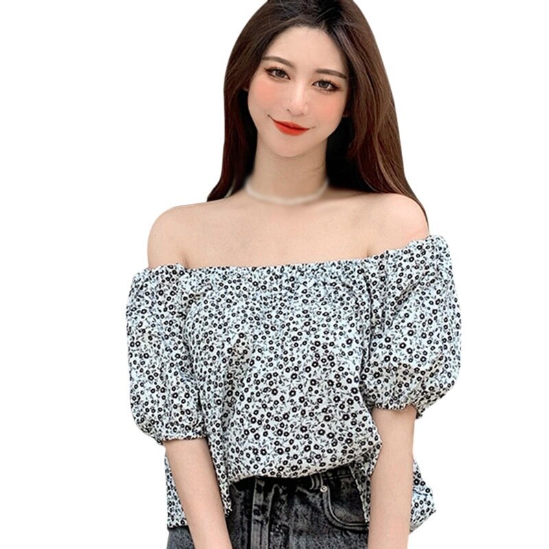 Blusas femininas coreano vintage blusas femme manga curta chiffion blusas slash neck senhoras verão wear