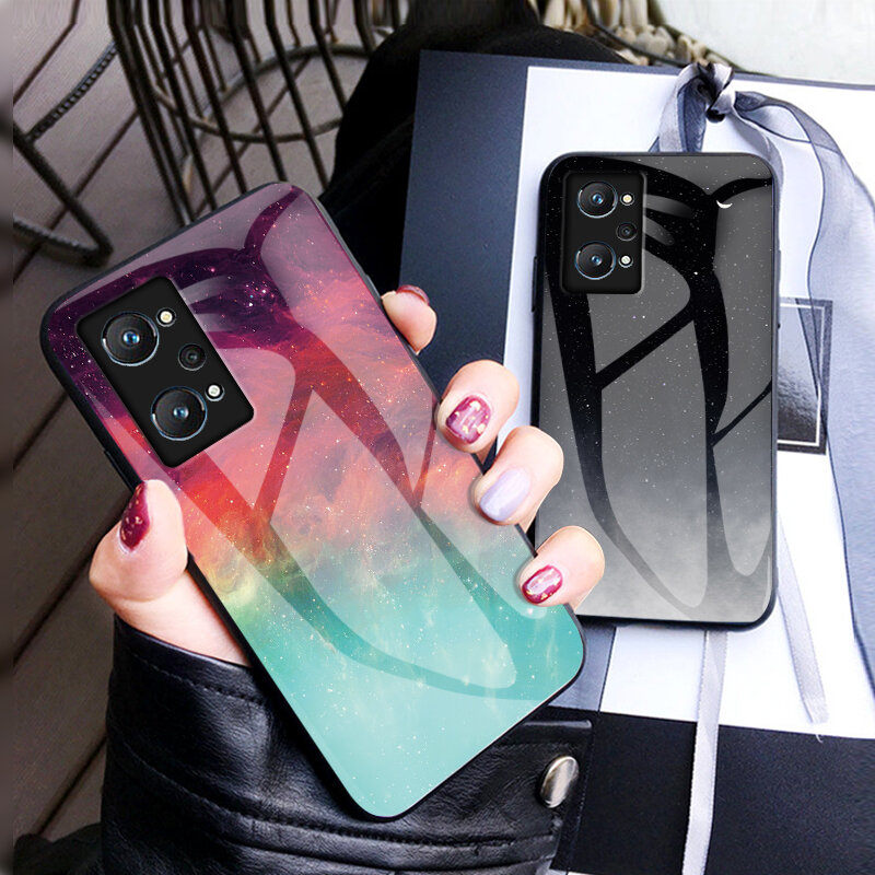 Painted Glass Phone Case For OPPO RealmeGTNEO2 ACE2 A94 A92S A83 A7X A53 A54 A1K A3S Protective Case starry sky Luxury TPU Funda
