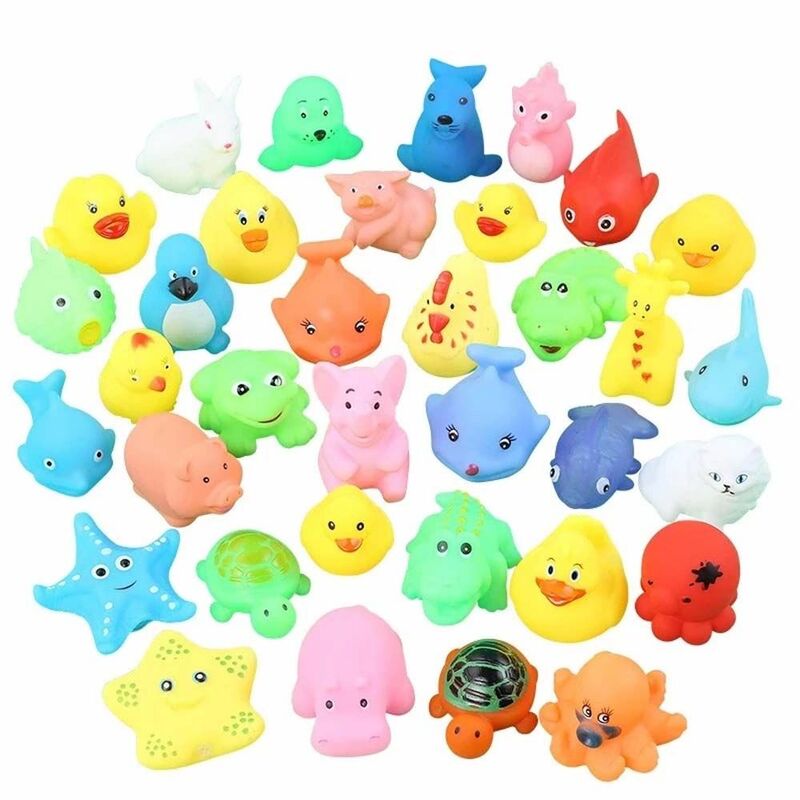 13 Pcs สัตว์น่ารักเด็กอาบน้ำของเล่นสีสัน Soft Rubber Float Squeeze Sound ว่ายน้ำของเล่นสำหรับทารกตาข่ายกระเป๋า