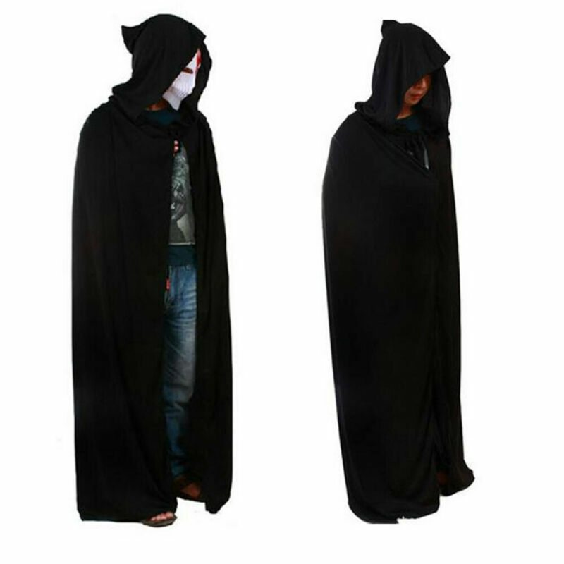 Kostiumy na Halloween Black czarny płaszcz z kapturem straszny Cosplay długi czarny płaszcz