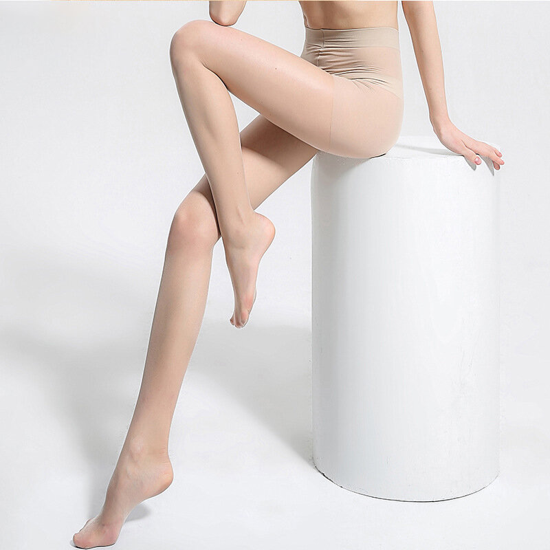 Pantimedias de tubo alto para mujer, medias ultrafinas transparentes, de alta elasticidad, color gris desnudo, Sexy, para verano