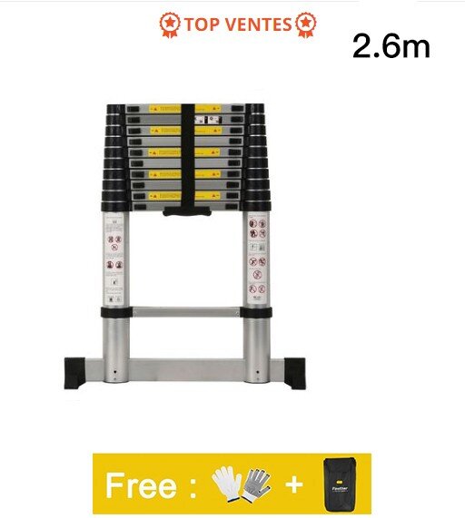 2.6M Telescopic Ladder Single Straight Ladder Home Portable Folding Ladder Project Thickened Aluminum Alloy One-word Ladder HWC