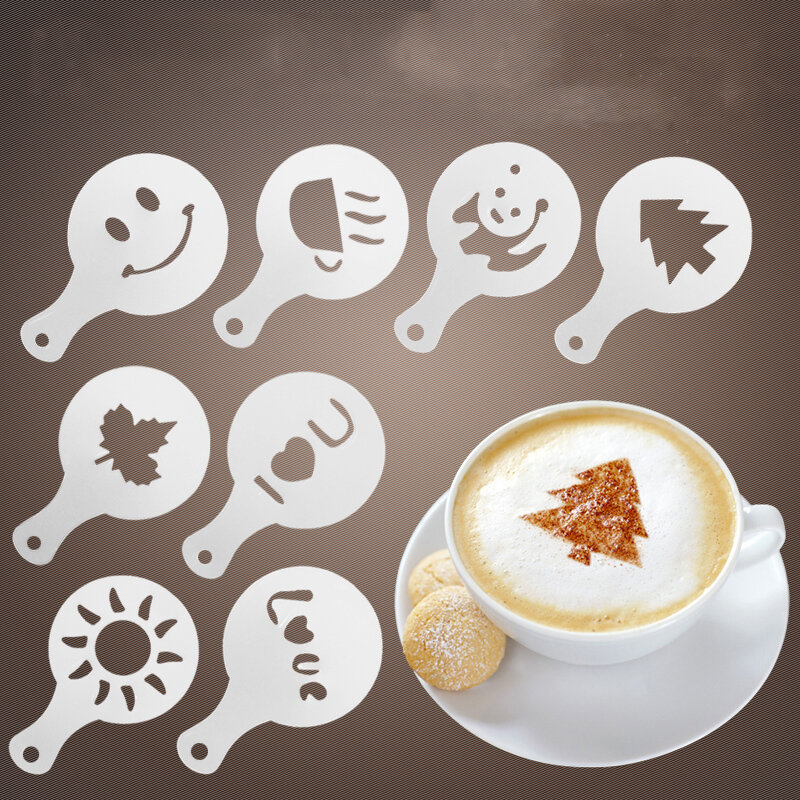 16pcs/set Of Fancy Coffee Printing Flower Mold Latte Coffee Cappuccino Mold Coffee Cake Decoration Cake Plastic Mold Template