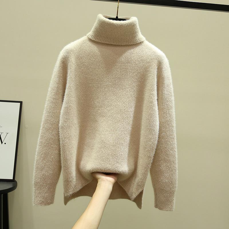 Autumn Winter Sweater Women Knitted Fashion Loose Casual Thick Sweaters Solid Color Long Sleeve Plus Size Warm Ladies Pullover