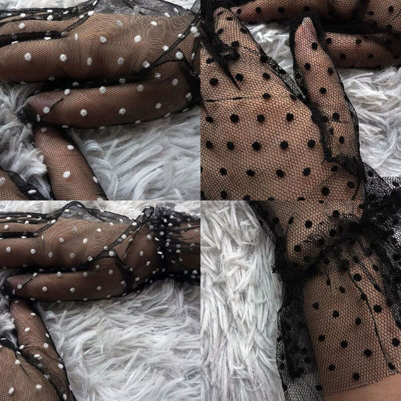 Lace Mesh Dot Short Tulle Gloves For Women Sexy Transparent Party Wedding Gloves Gauze Ultra Thin Black Sexy Thin Female Gloves