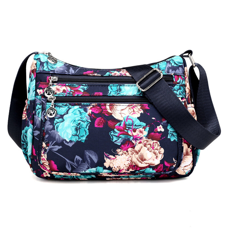 Bolsa de lona casual feminina, bolsa de lona, multi bolsos, transversal, estampa floral, bolsa de ombro versátil para mulheres, bolsa de viagem, 1 peça