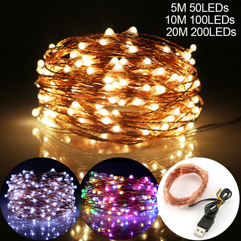 USB LED Fairy Light String Warm White Multicolor Wedding New Year Party Garland Outdoor Indoor Home Wedding Decor