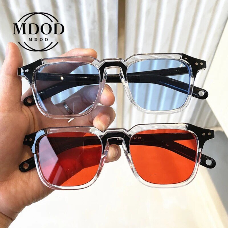 2021 neue Mode Unisex Streetwear Sonnenbrille Rot Blau Spleißen Meter Nagel Quadrat Sonne gläser Männer Hip Hop Gläser Retro Brillen