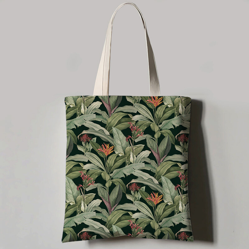 거북이 잎 열 대 식물 인쇄 된 올려 놓 가방 여성 캔버스 가방 숙 녀 어깨 가방 야외 캐주얼 토트 Foldable 쇼핑